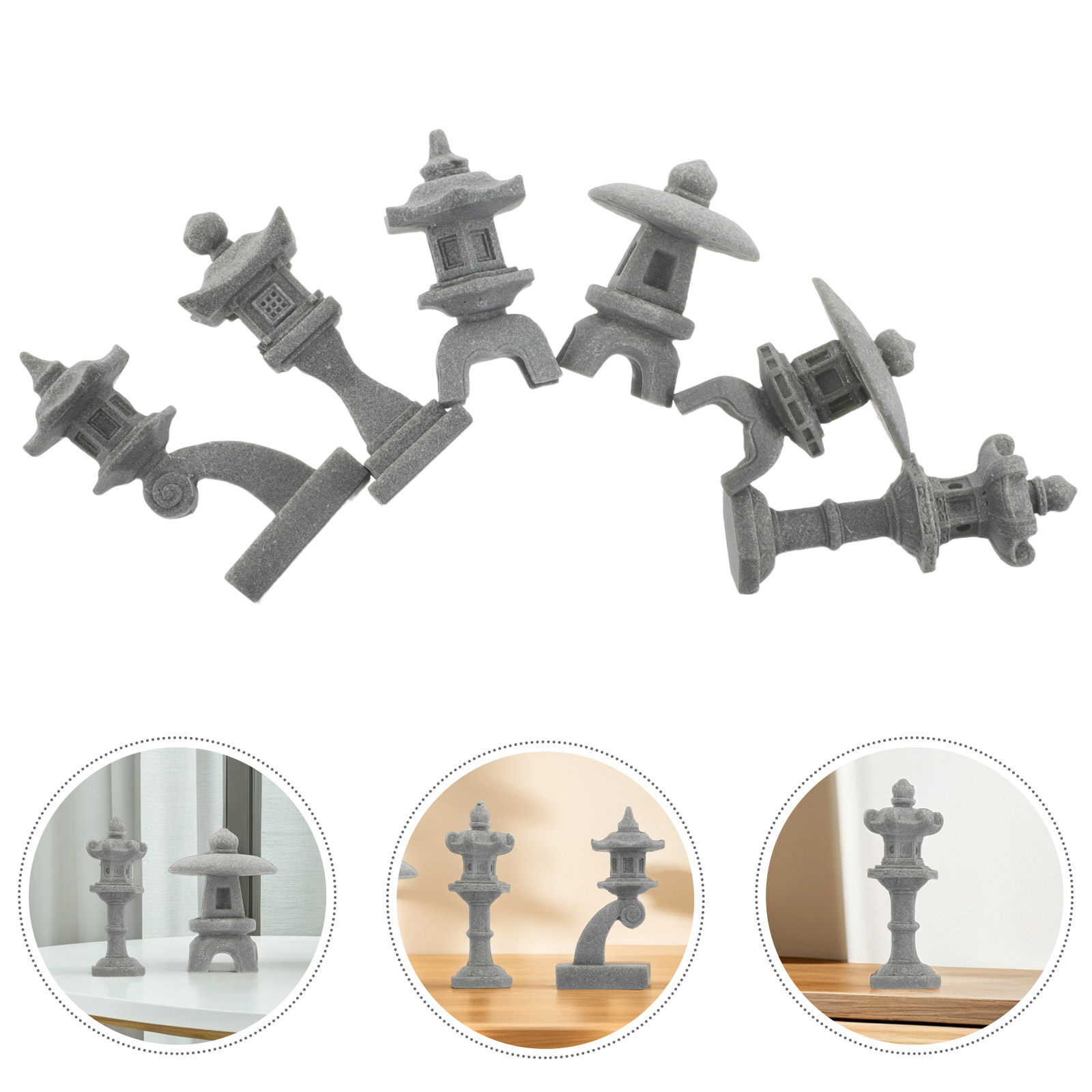 Bonsai Zen Garden Set - 6Pcs Japanese Aquarium Decor Miniature Lantern